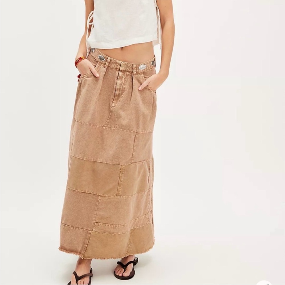 Free People / Tricia Fix Colab Western Style Tan Midi Skirt for Women. Msrp $228